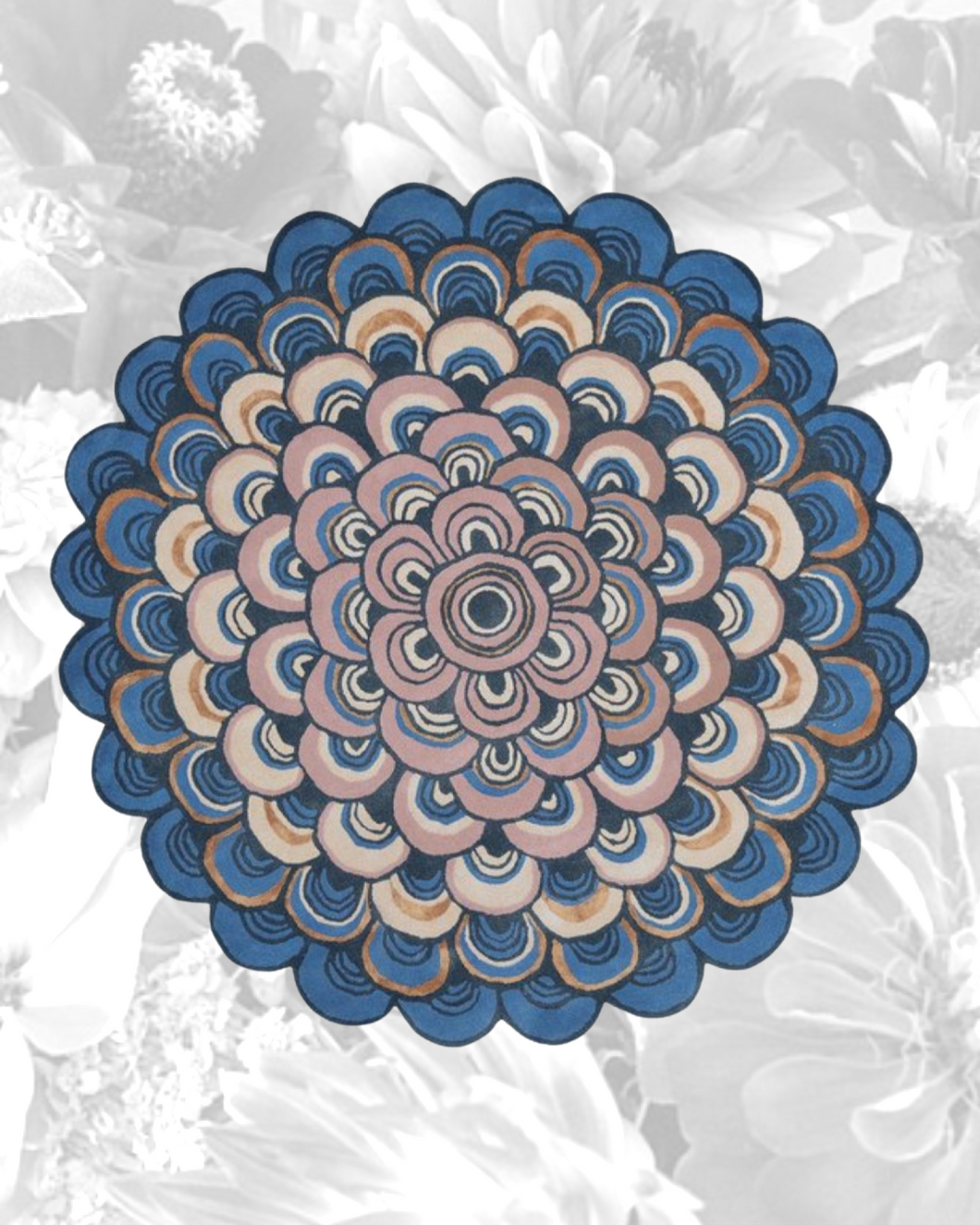 “Petal” handtufted wool rug blue